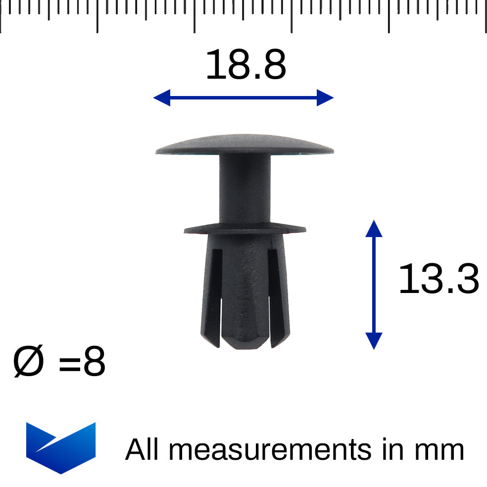 Push Fit Black Plastic Rivet, 8.5mm Hole, 19mm Head, Black - image 2