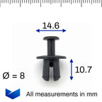 Push Fit Plastic Rivet, 8mm Hole, Black - image 2