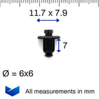 Push Fit Plastic Rivet, Rectangular Collar, Black - image 2