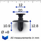8mm Push Fit Plastic Rivet, Black - image 2