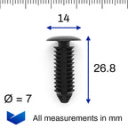Fir Tree Clip, 7mm Hole, 14mm Head, Black - image 2
