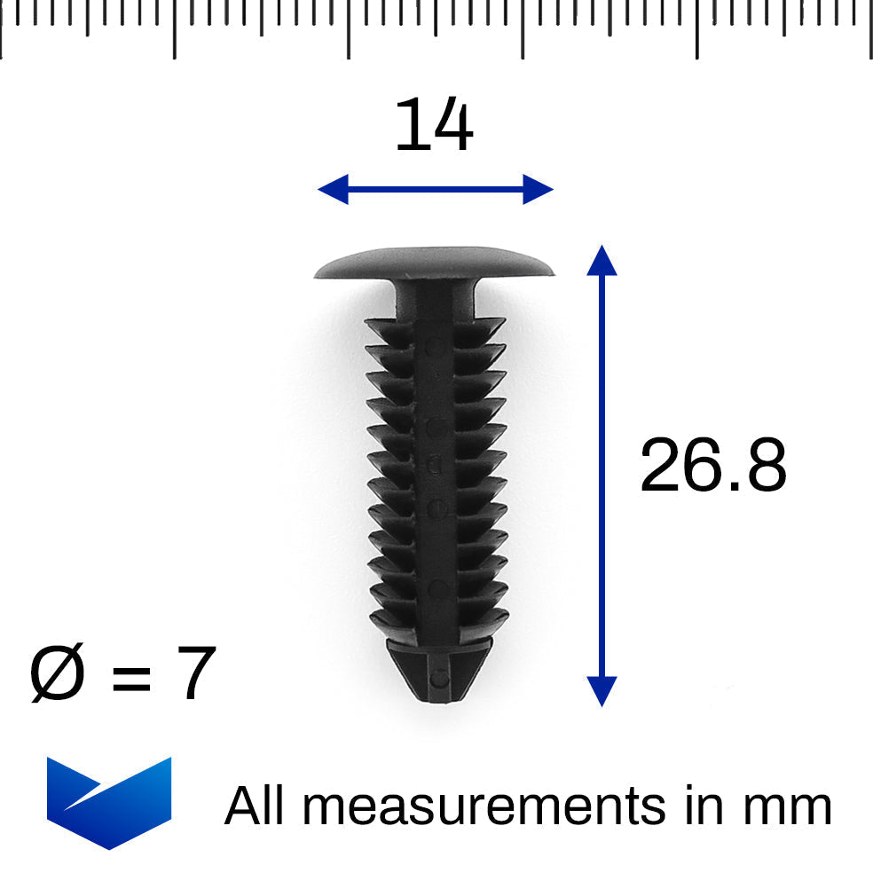 Fir Tree Clip, 7mm Hole, 14mm Head, Black - image 2