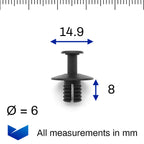 6.5mm Push Fit Plastic Rivet, Short Reach, Black - image 2