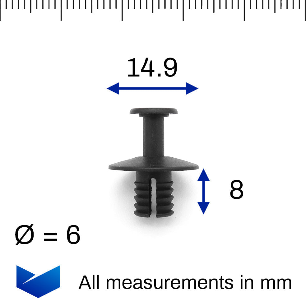 6.5mm Push Fit Plastic Rivet, Short Reach, Black - image 2