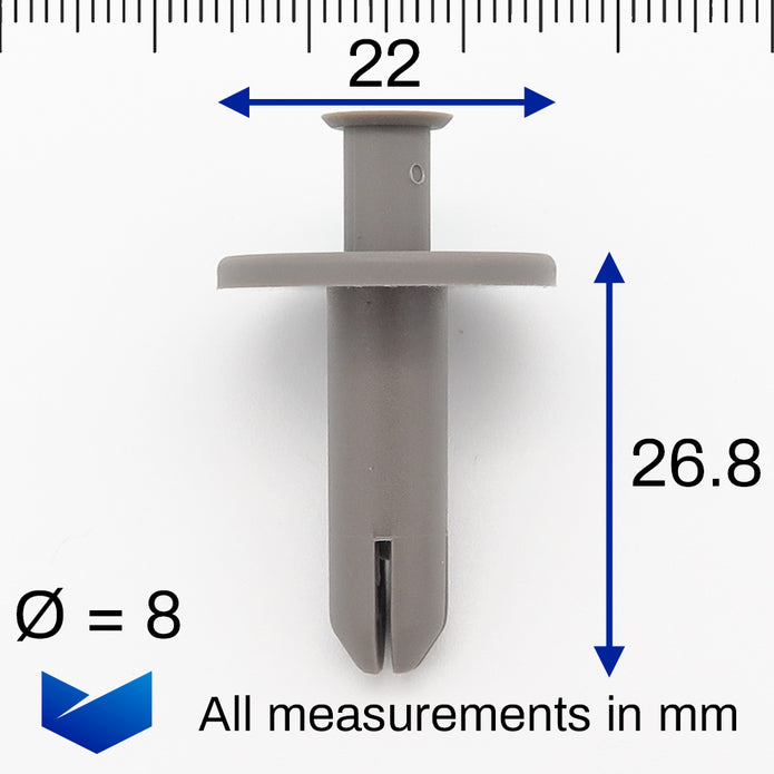 8mm Push Fit Plastic Rivet, Grey - image 2