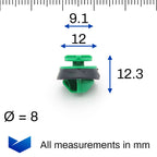 Moulding Clip, Green with Integrated Rubber Seal - image 2