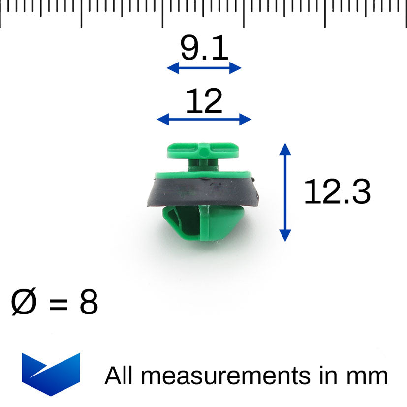 Moulding Clip, Green with Integrated Rubber Seal - image 2