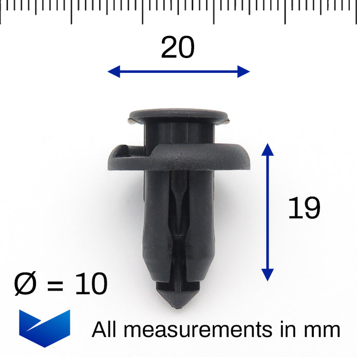 Push Fit Plastic Rivet, 10mm Hole, 20mm Collar, Black, Type A - image 2