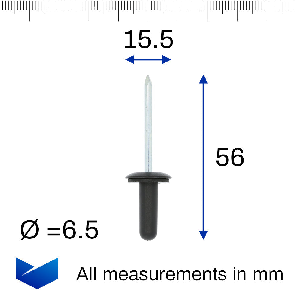 6.5mm Aluminium Rivet, Plastic Head, Black, 15.8mm - image 2