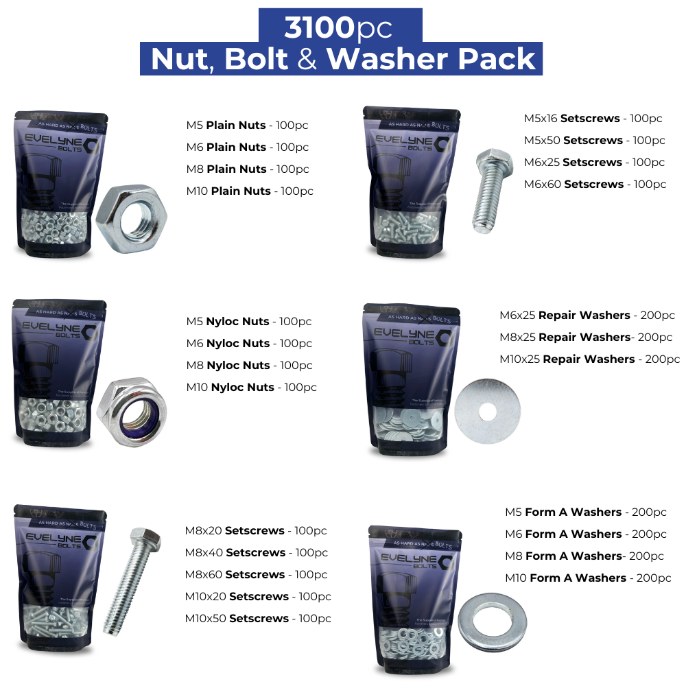 3100pc Nut, Bolt & Washer Pack [Setscrew Pack]