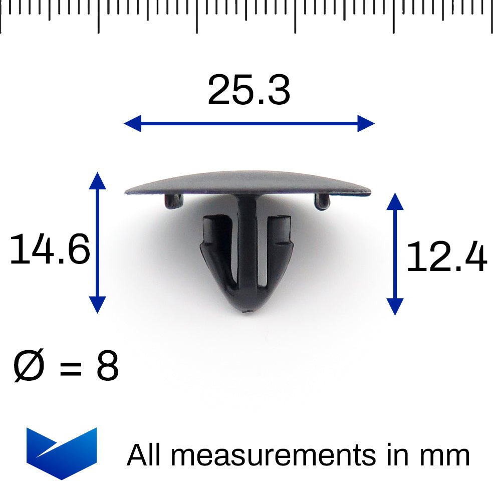 Button Clip, Black, 30mm Head, 8mm Hole - image 2