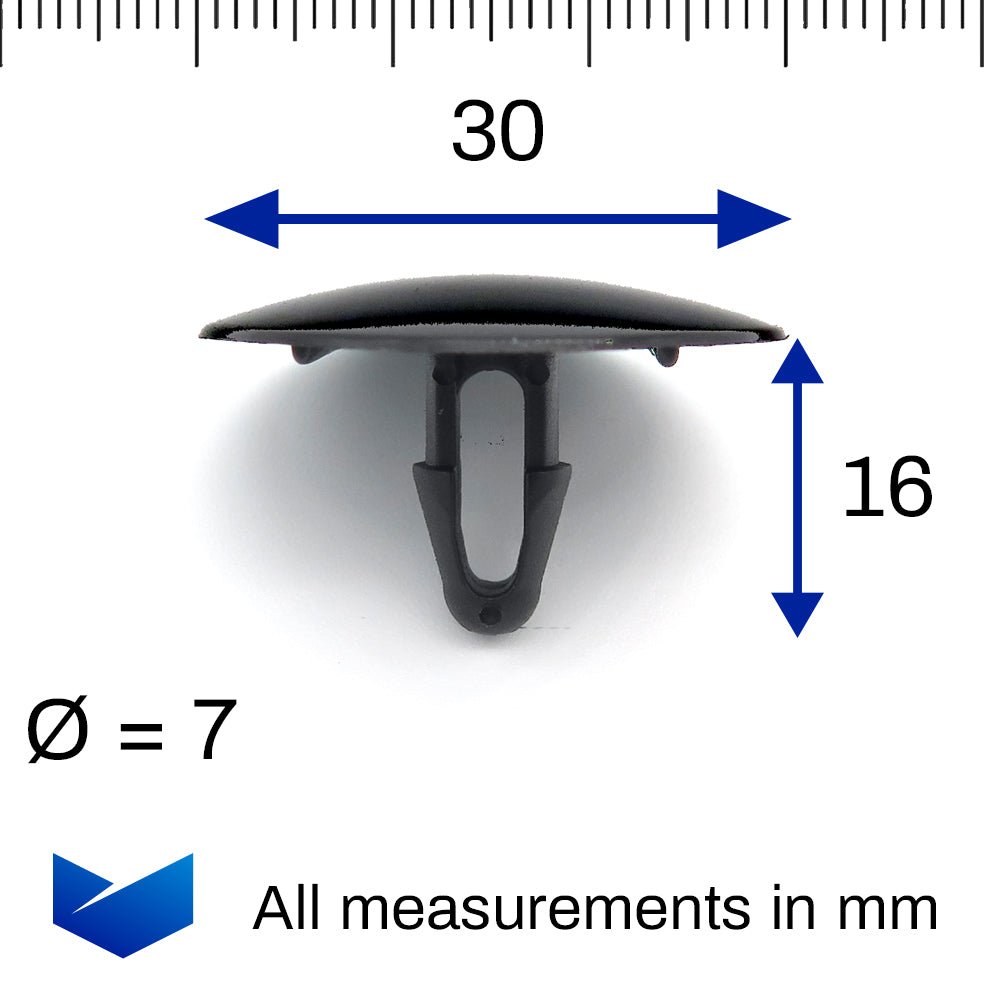 Button Clip, 25mm Head, 7mm Hole, Black - image 2