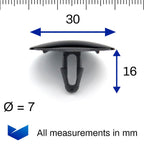 Button Clip, 25mm Head, 7mm Hole, Black - image 2