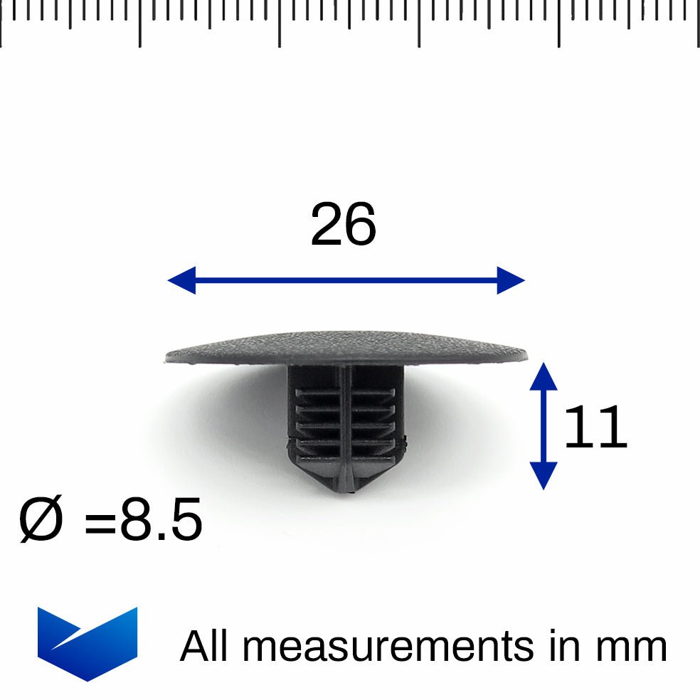 Fir Tree Button Clip, 8mm Hole, 26mm Head, Black - image 2