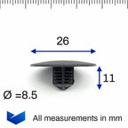 Fir Tree Button Clip, 8mm Hole, 26mm Head, Black - image 2