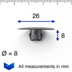Trim Button Clip, 26mm Head, Black - image 2