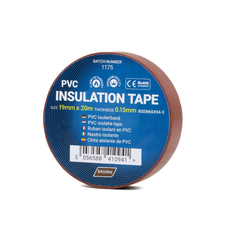 19mm x 20m Brown PVC Insulation Tape - 1 Roll