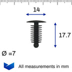 Fir Tree Trim Clip, 6-7mm Hole, 14mm Head, Black - image 2