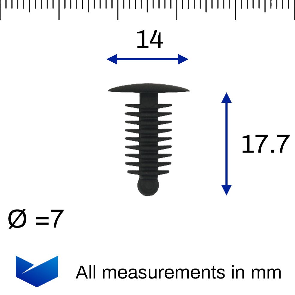 Fir Tree Trim Clip, 6-7mm Hole, 14mm Head, Black - image 2