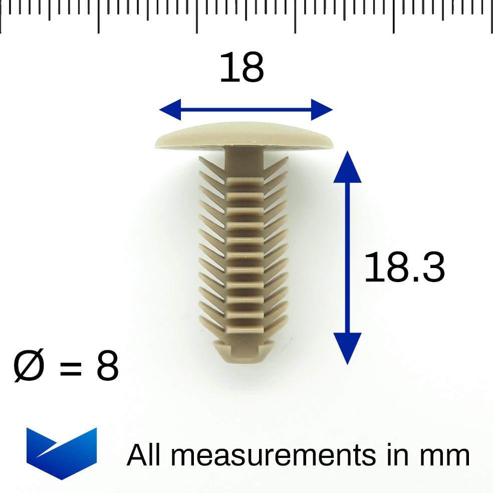 Fir Tree Clip, 8mm Hole, 18mm Head, Beige - image 2