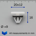 Wheel Arch Trim Mounting Clip, White with Washer - image 2
