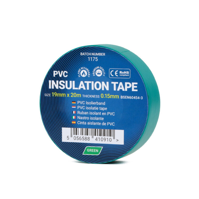 19mm x 20m Green PVC Insulation Tape - 1 Roll