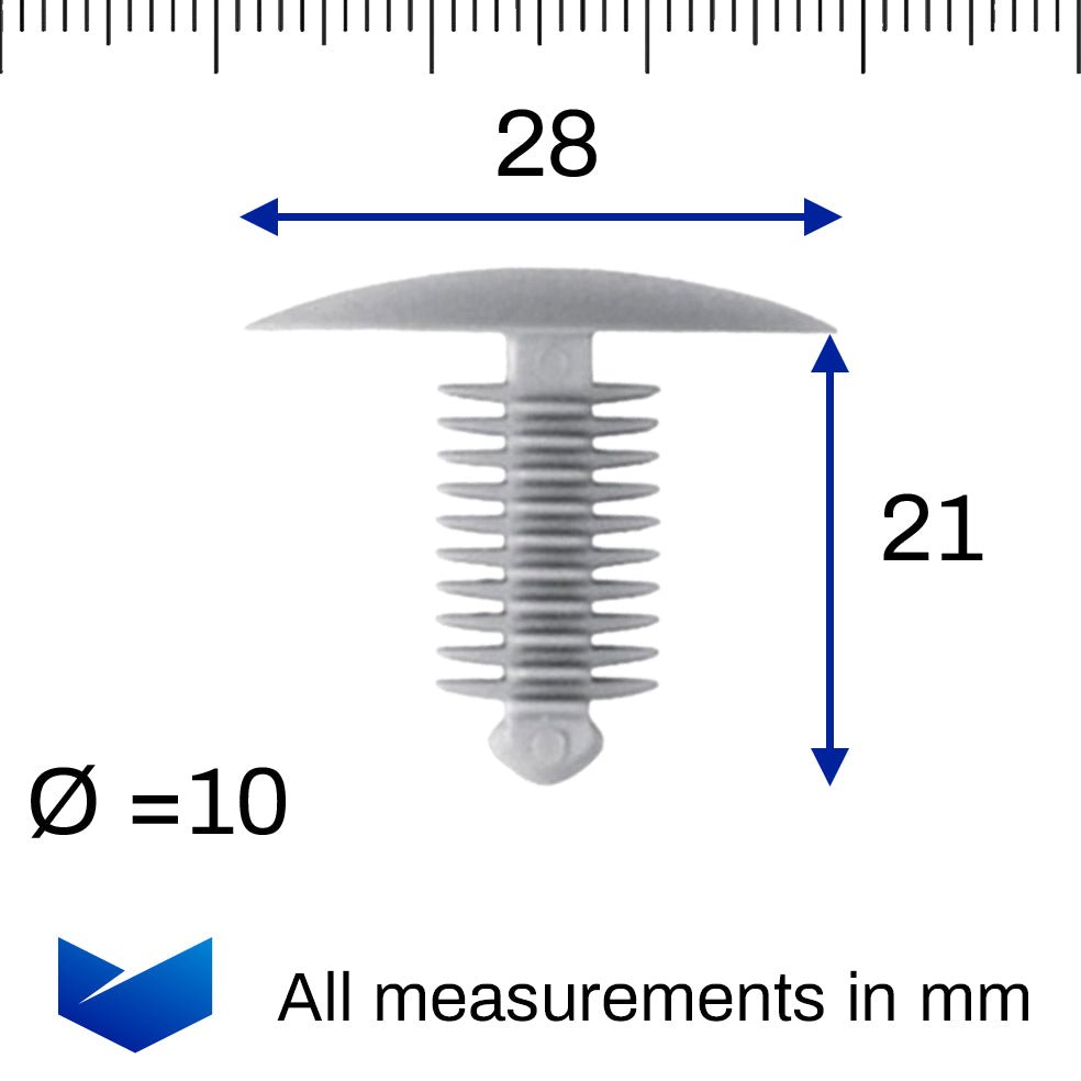 Fir Tree Trim Clip, 9-10mm Hole, 24mm Head, Grey - image 2
