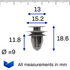 Trim Moulding Clip, 9mm Hole, Grey - image 2