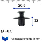 Screw Fit Plastic Rivet, 8mm Hole, 20mm Collar, Black, Type B - image 2