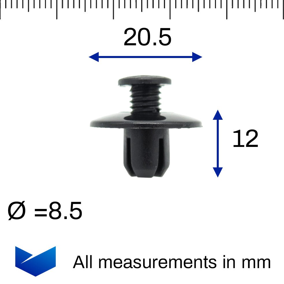 Screw Fit Plastic Rivet, 8mm Hole, 20mm Collar, Black, Type B - image 2