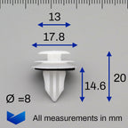 Interior Trim Clip, White with Seal - image 2