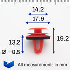 Interior Trim Panel Clip, Red, with washer - image 2