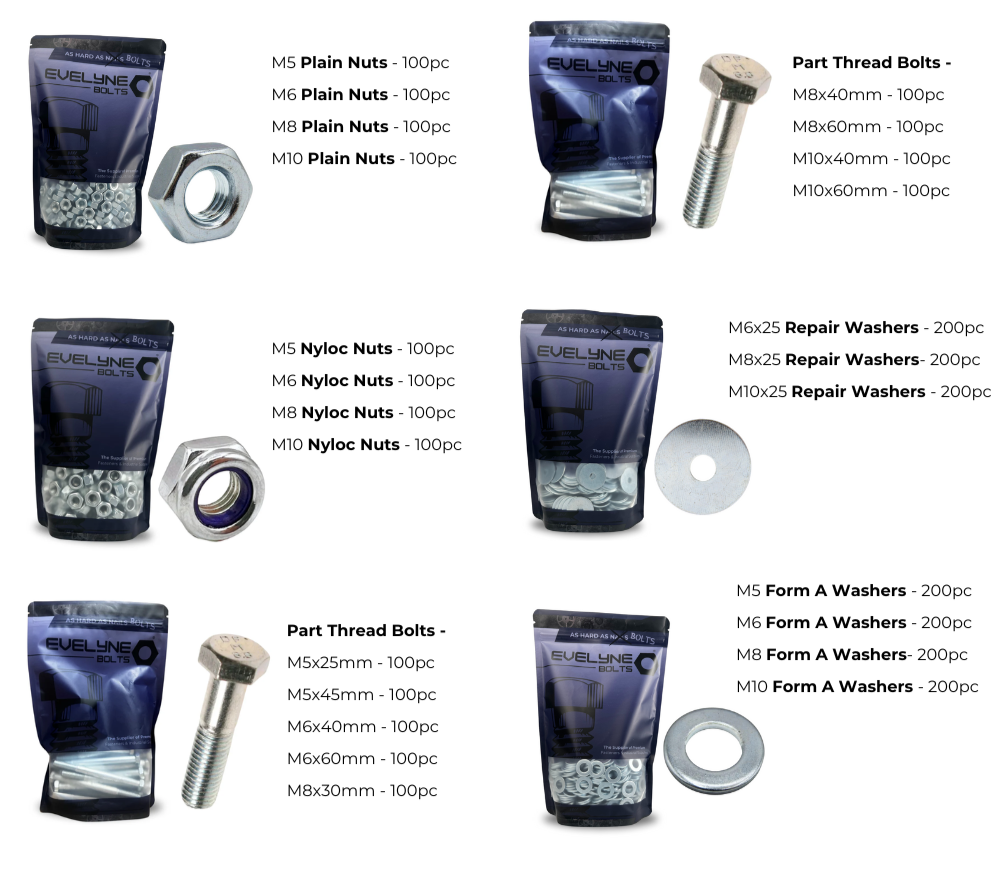 3100pc Nut, Bolt & Washer Pack [Part Thread Pack]