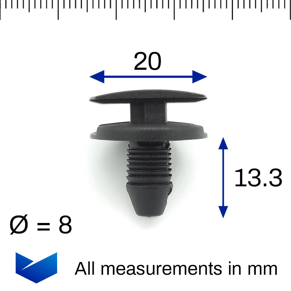Push Fit Plastic Rivet, 8mm Hole, 20mm Collar, Black, Type D - image 2