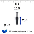 Push Fit Plastic Rivet, 6mm Hole, 16mm Collar - image 2