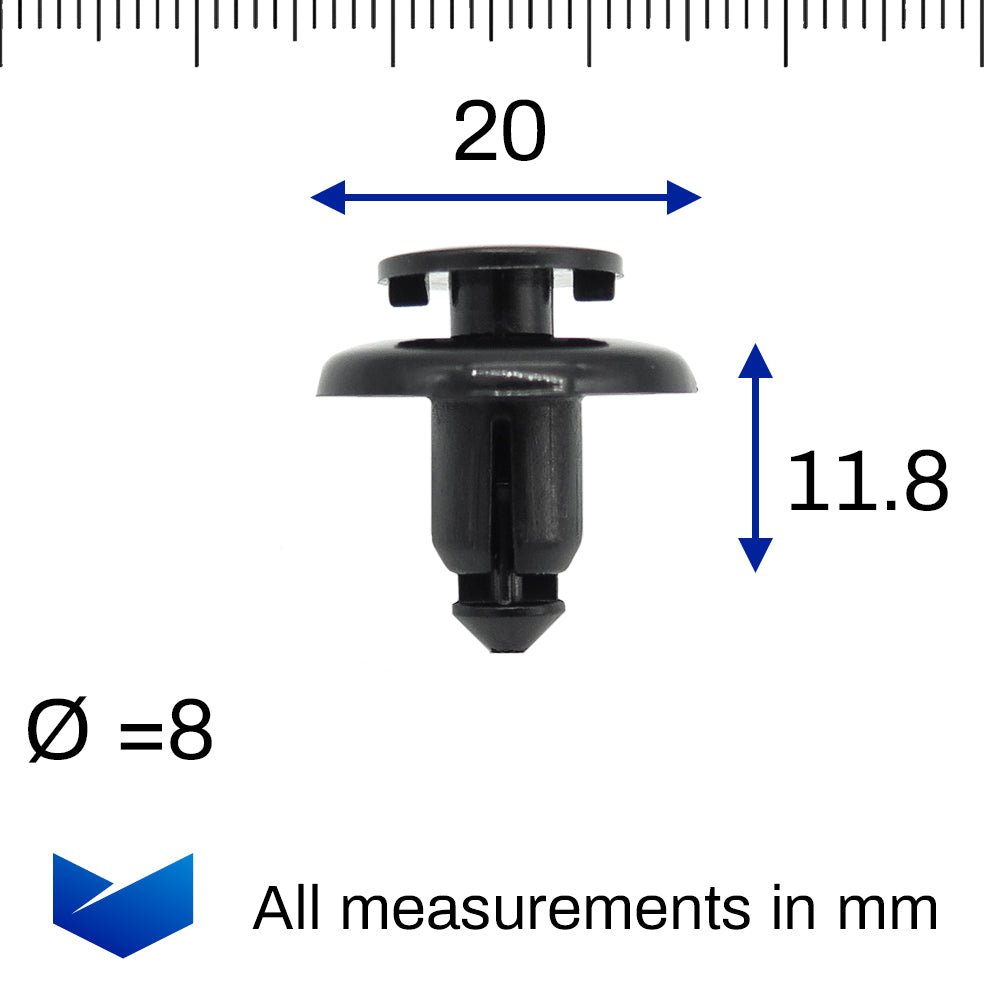 Push Fit Plastic Rivet, 8mm Hole, 20mm Collar, Black, Easy Release - image 2