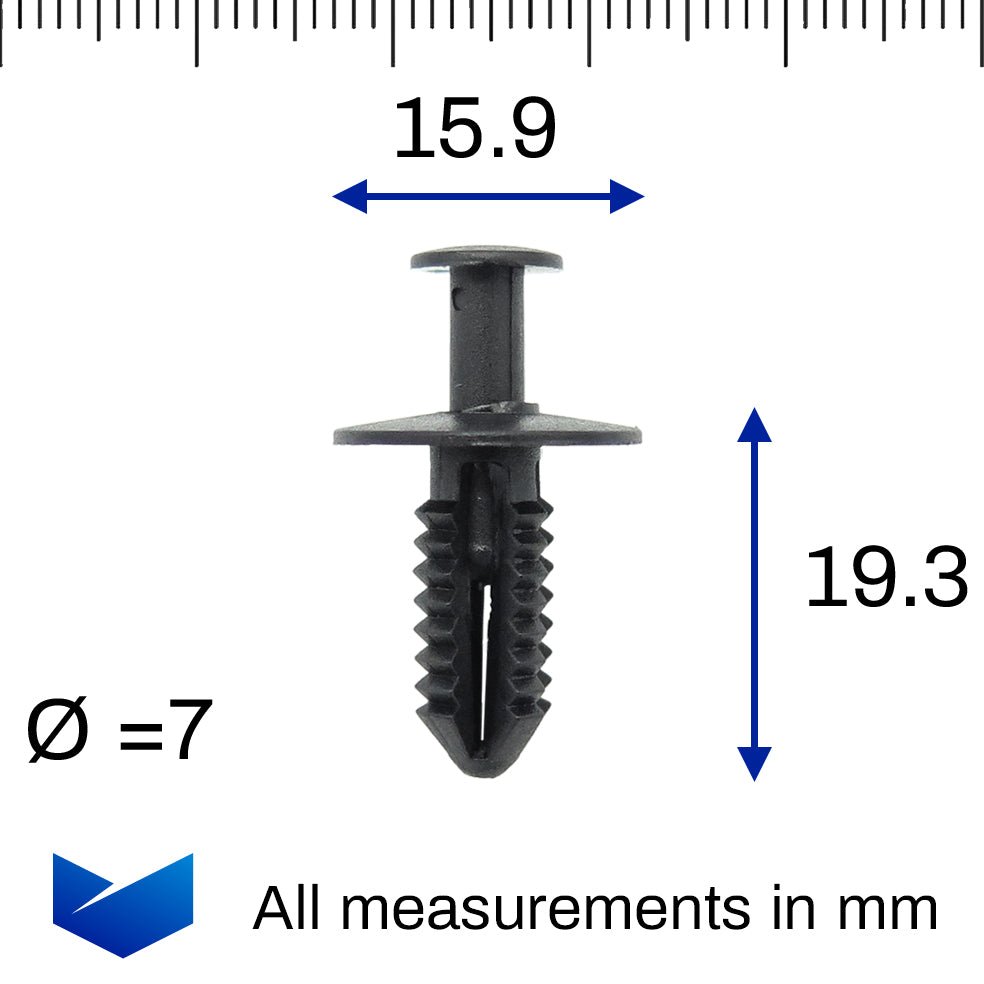 Push Fit Plastic Rivet, 6.5mm Hole, 16mm Collar, Black - image 2