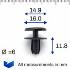 Push Fit Plastic Fastener Clip, 6mm,  Black - image 2