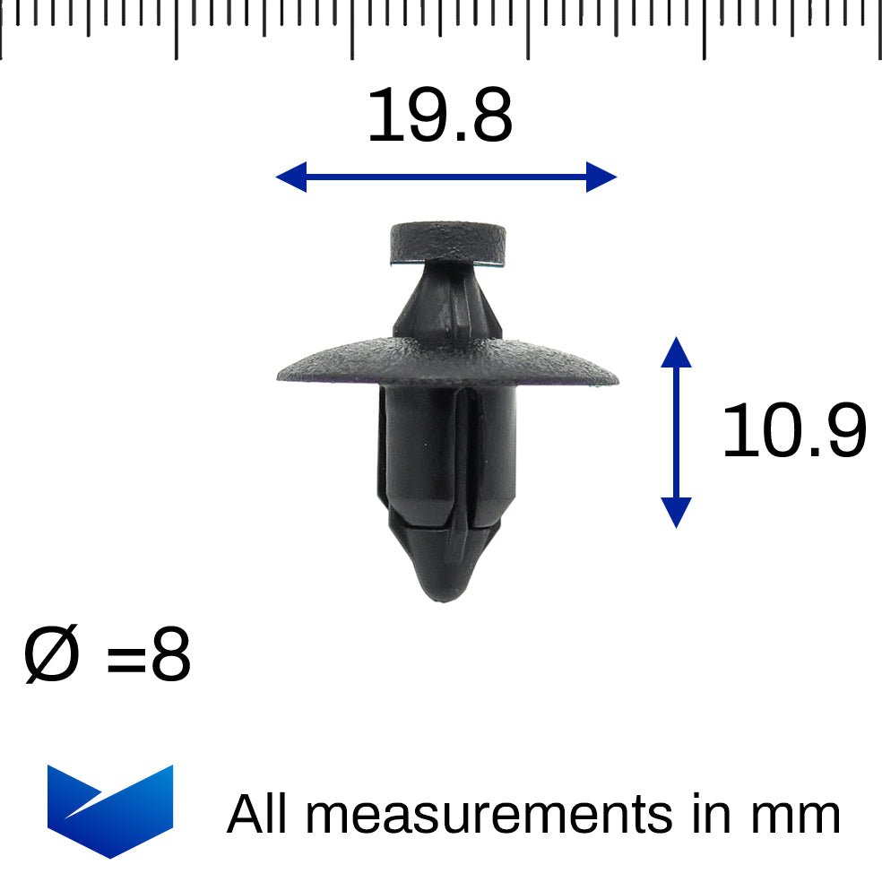 Push Fit Plastic Rivet, 8mm Hole 20mm Collar, Black - image 2