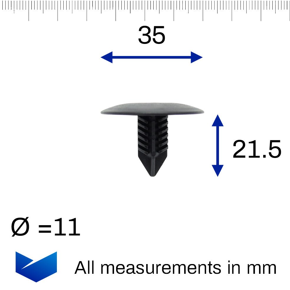 Wheel Arch Cover Fastener, Fir Tree, 10-11mm Hole, 35mm Head - image 2