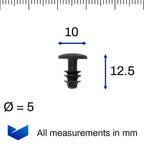 Fir Tree Clip, 5mm Hole, 10mm Head - image 2