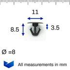 Rubber Weatherstrip Clips, 11mm Head, 5mm Hole (Supercedes to FCP-0207) - image 2