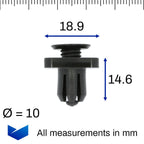Screw Fit Plastic Clip, 10mm Hole, Square Collar, Black - image 2