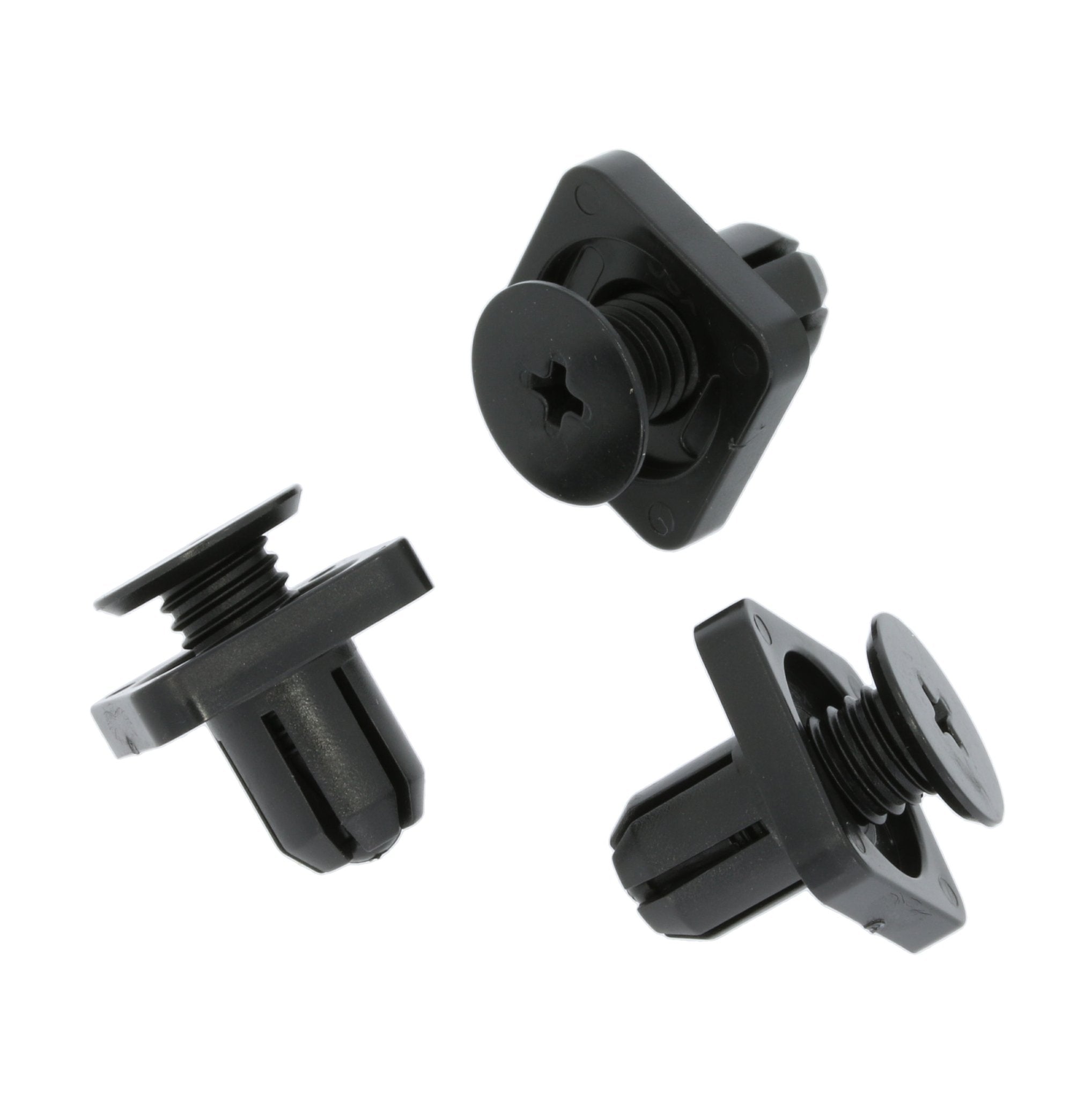 Screw Fit Plastic Clip, 10mm Hole, Square Collar, Black
