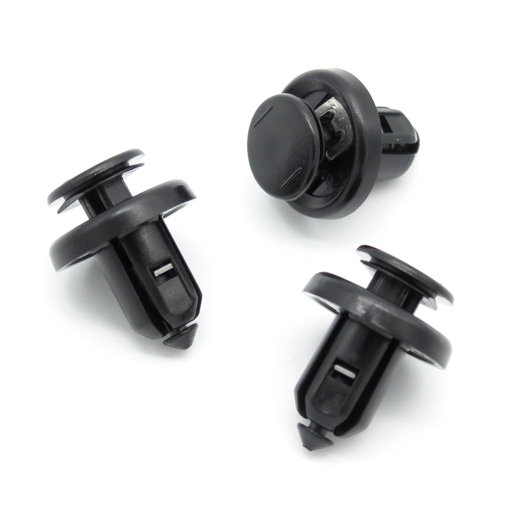 Push Fit Plastic Rivet, 10mm Hole, 20mm Collar, Metal Insert- Short, Black