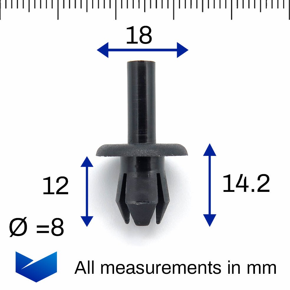 Push Fit Plastic Rivet, 8mm Hole, 18mm Collar, Black - image 2