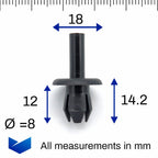 Push Fit Plastic Rivet, 8mm Hole, 18mm Collar, Black - image 2