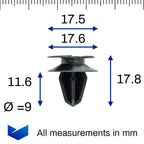 Interior Trim Clip, Black, with Crescent Head - image 2