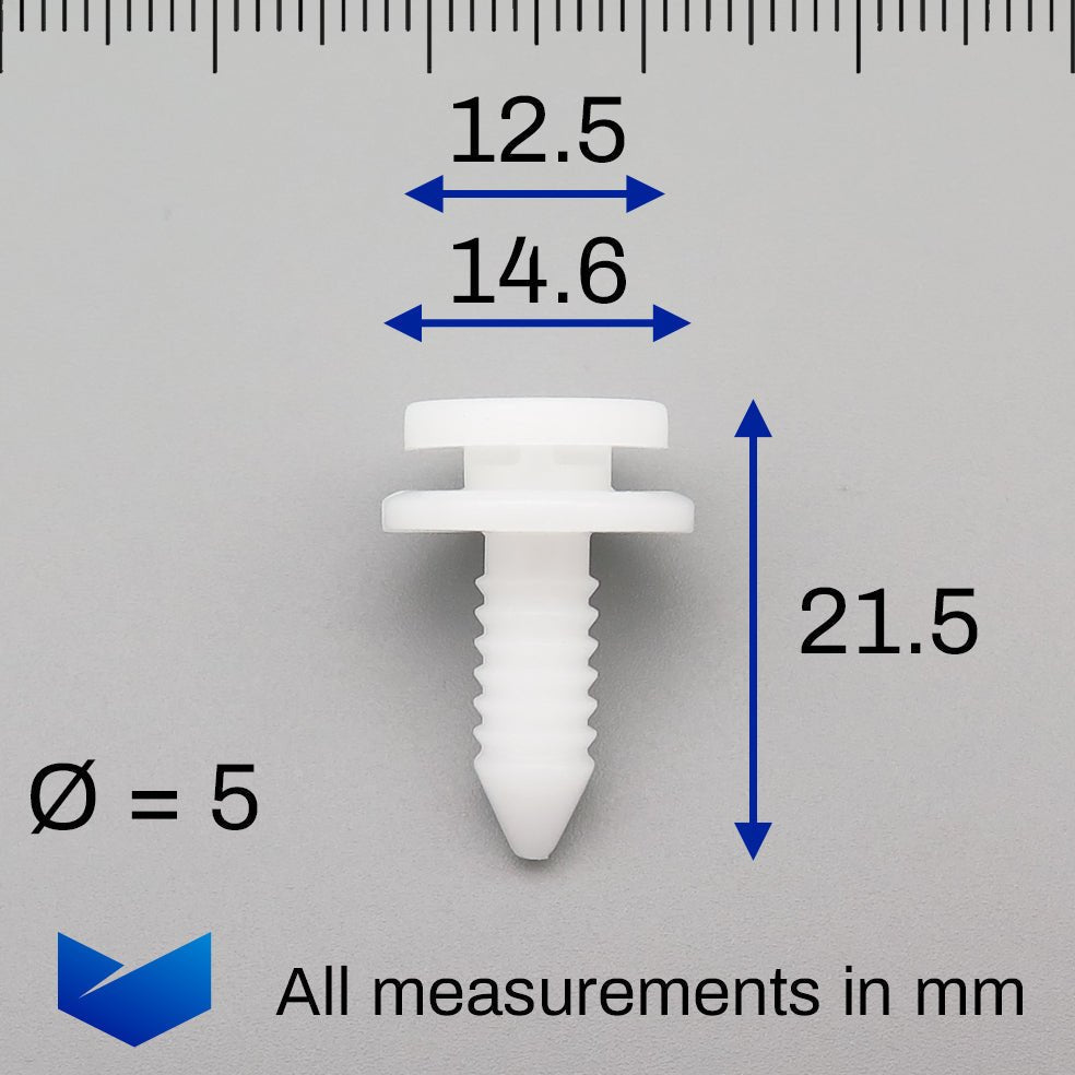 Interior Trim Clip, 5mm Hole, White - image 2