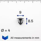 Weatherstrip Seal Clip- 4mm hole, 9mm head - image 2